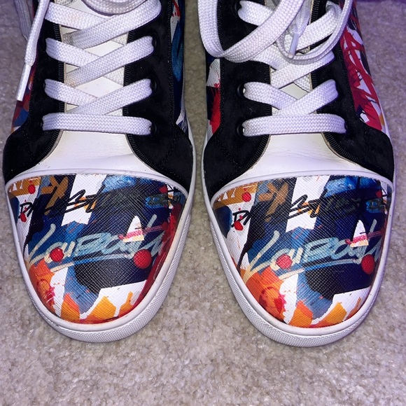 Christian Louboutin Graffiti Sequin And Leather Rantus Orlato High Top Sneakers - Picture 8 of 10